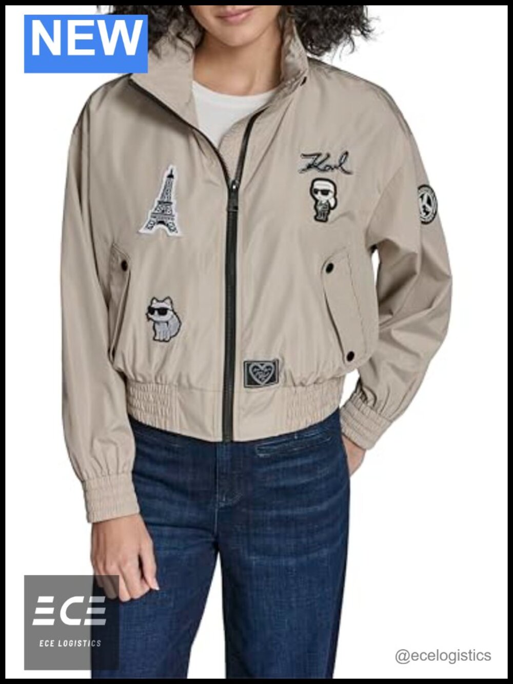 Logo Patch Bomber Jacket Long Sleeve Aviator Animal Print Womens Outerwear